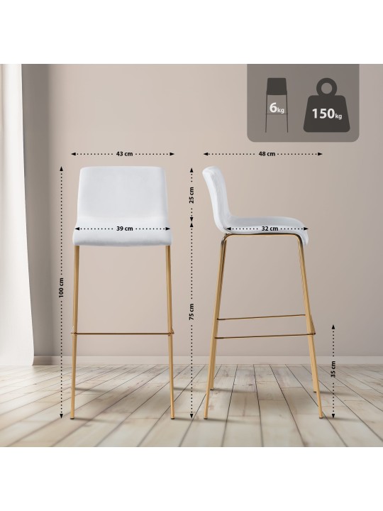 Barkruk Hoover Fluweel 1,20 meter Goud, crème