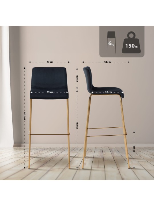 Barkruk Hoover Fluweel 1,20 meter Goud, zwart