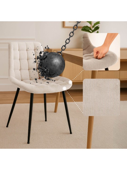 Sardna Cord eetkamerstoel, crème