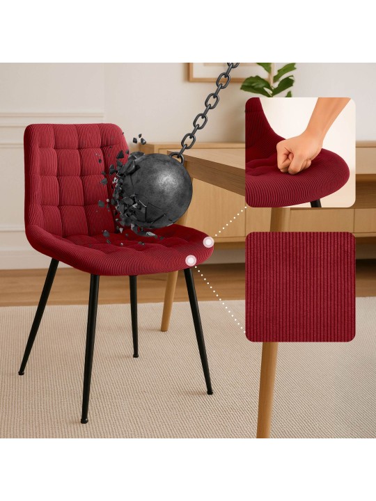Sardna Cord eetkamerstoel, bordeauxrood