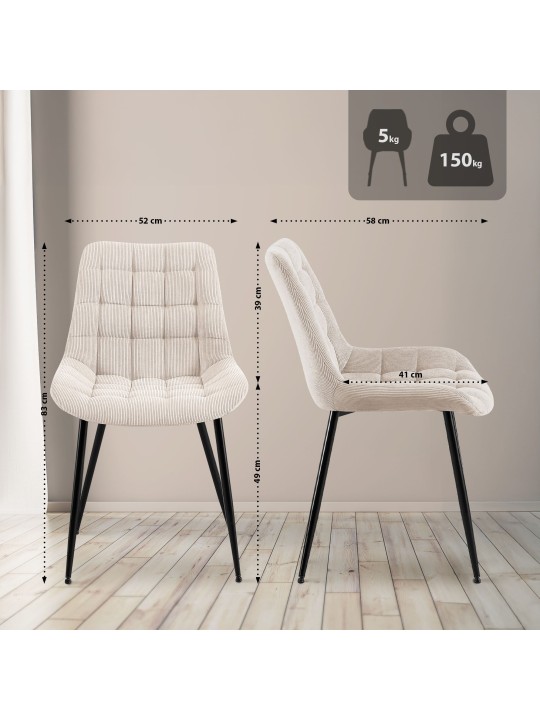 Sardna Cord eetkamerstoel, crème