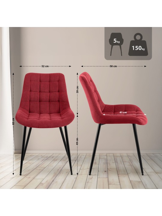 Sardna Cord eetkamerstoel, bordeauxrood