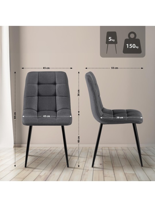 Set van 4 eetkamerstoelen Antibes stof, donkergrijs