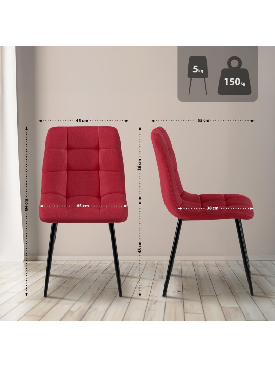 Set van 4 eetkamerstoelen Antibes stof, rood