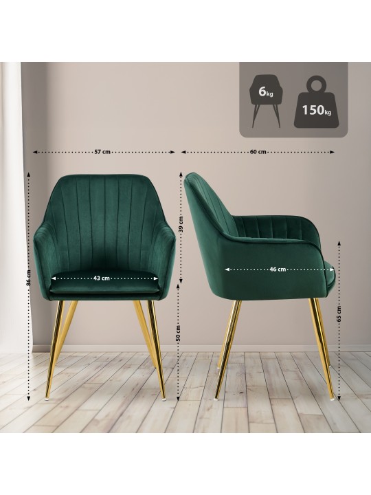 Eetkamerstoel Cheryl fluweel goud, groen Eetkamerstoel Cheryl fluweel goud, groen
