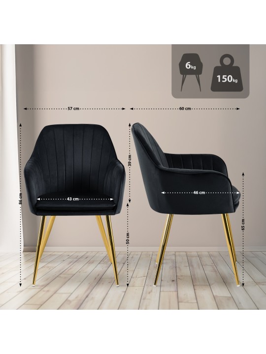 Eetkamerstoel Cheryl fluweel goud, zwart Eetkamerstoel Cheryl fluweel goud, zwart