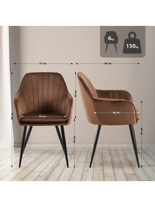 Eetkamerstoel Cheryl fluweel, bruin Eetkamerstoel Cheryl fluweel, bruin