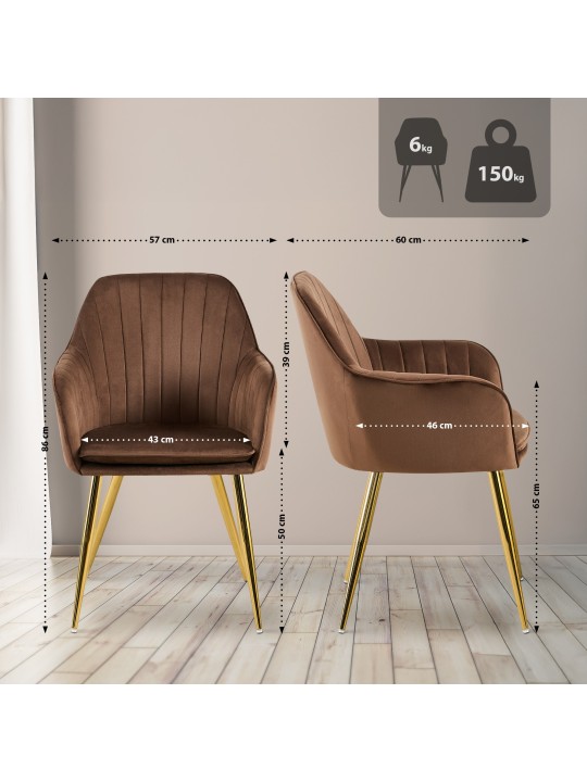 Eetkamerstoel Cheryl fluweel goud, bruin