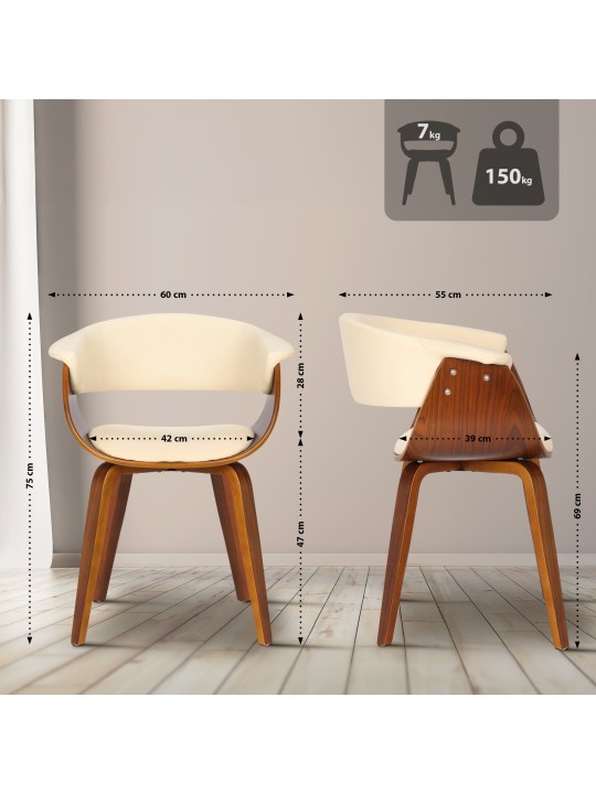 Stoel Bruce kunstleer walnoot, crème