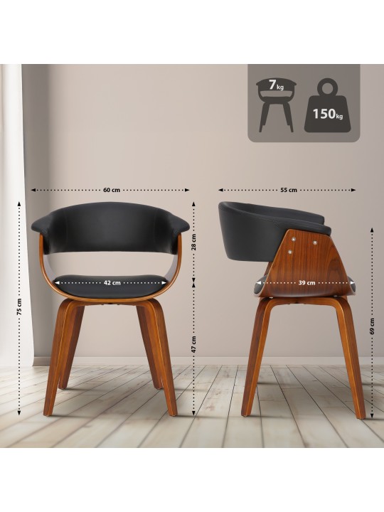 Stoel Bruce kunstleer walnoot, zwart