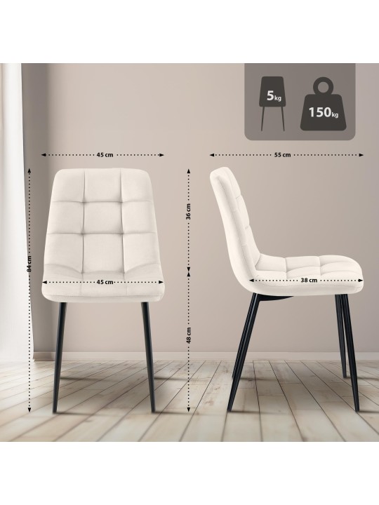 Set van 4 eetkamerstoelen Antibes, crèmewit