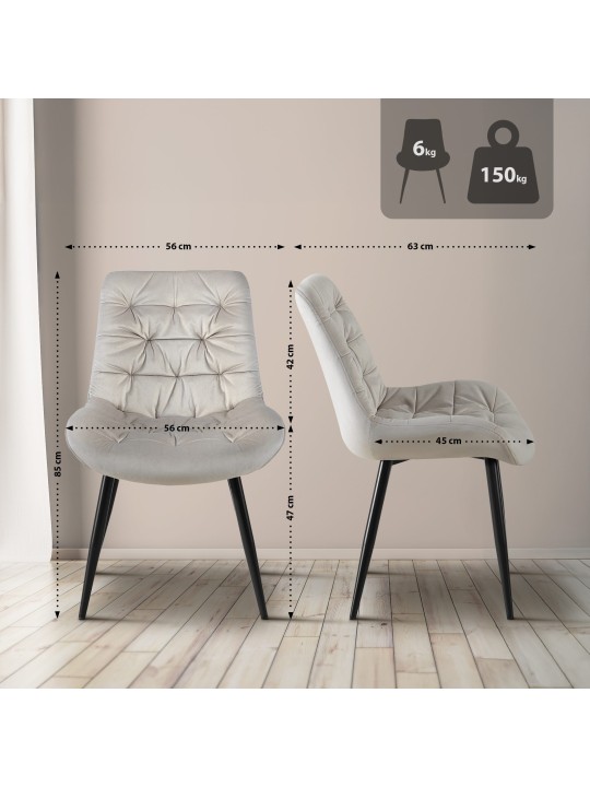 Rossford fluwelen eetkamerstoel, grijs