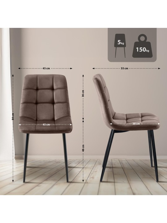 Set van 4 eetkamerstoelen Tilde fluweel, bruin