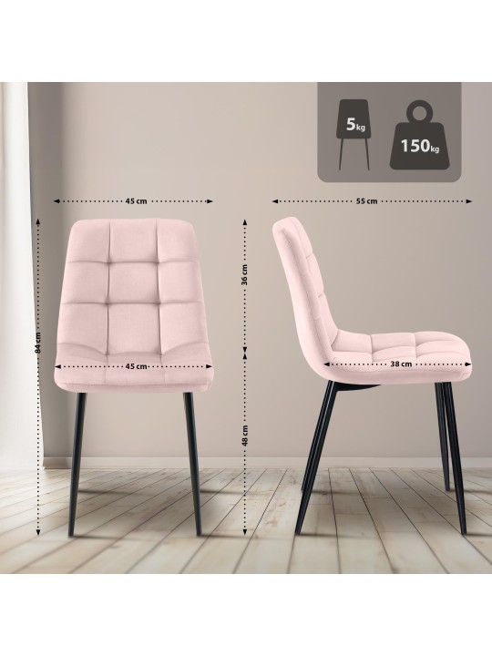 Set van 4 eetkamerstoelen Tilde fluweel, roze