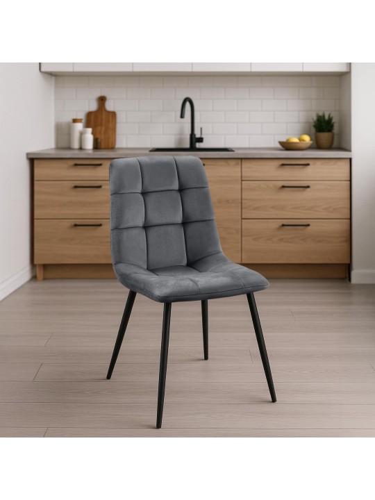 Set van 4 eetkamerstoelen Tilde fluweel, donkergrijs