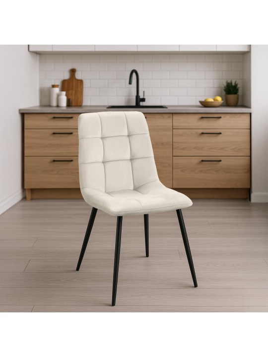 Set van 4 eetkamerstoelen Tilde fluweel, crèmewit