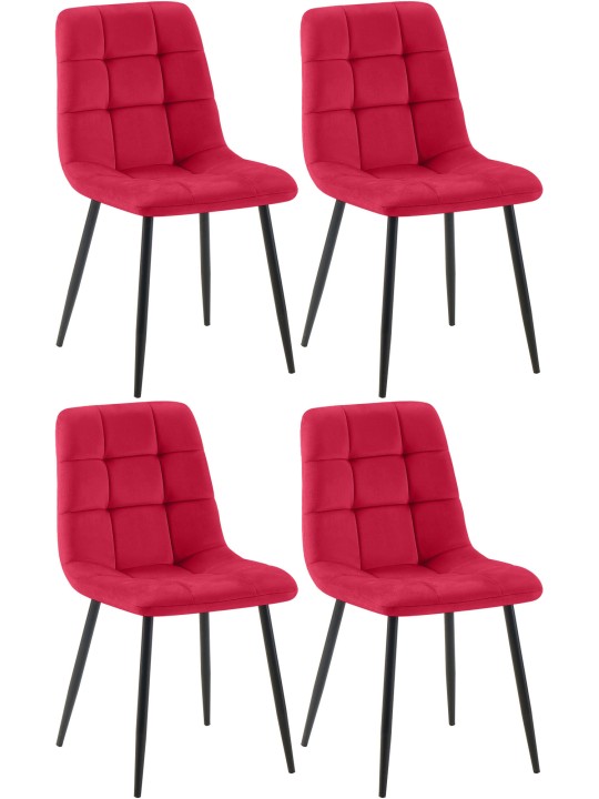 Set van 4 eetkamerstoelen Tilde fluweel, rood