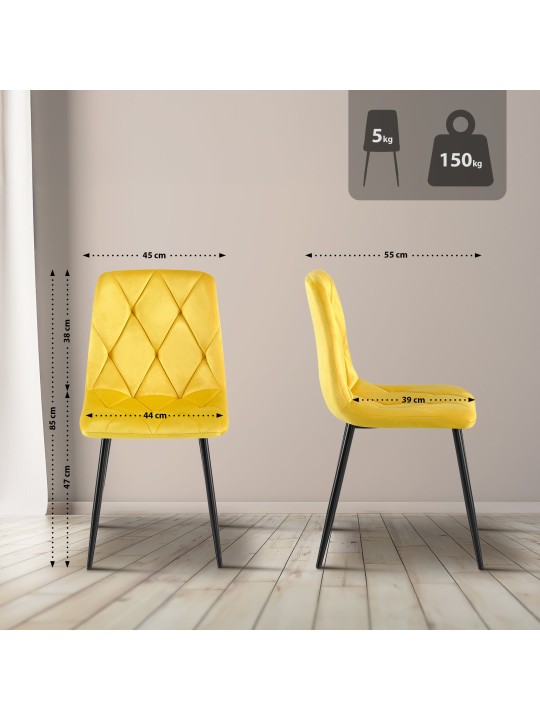 Set van 2 eetkamerstoelen Clairton fluweel, geel Set van 2 eetkamerstoelen Clairton fluweel, geel