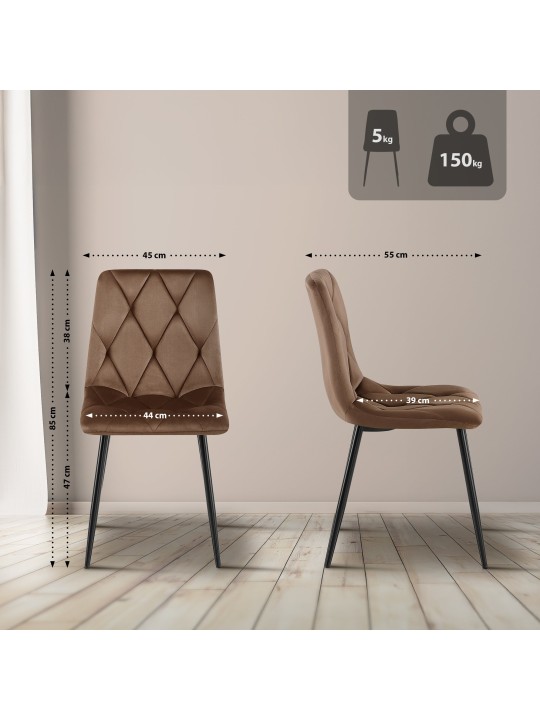 Set van 2 eetkamerstoelen Clairton fluweel, bruin