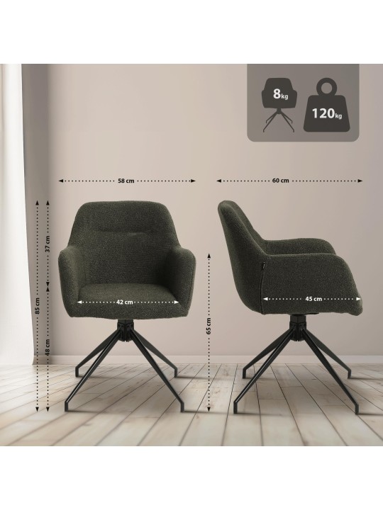 Eetkamerstoel Merlinda stof Teddy, donkergroen