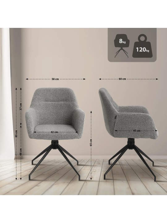 Eetkamerstoel Merlinda stof Teddy, grijs