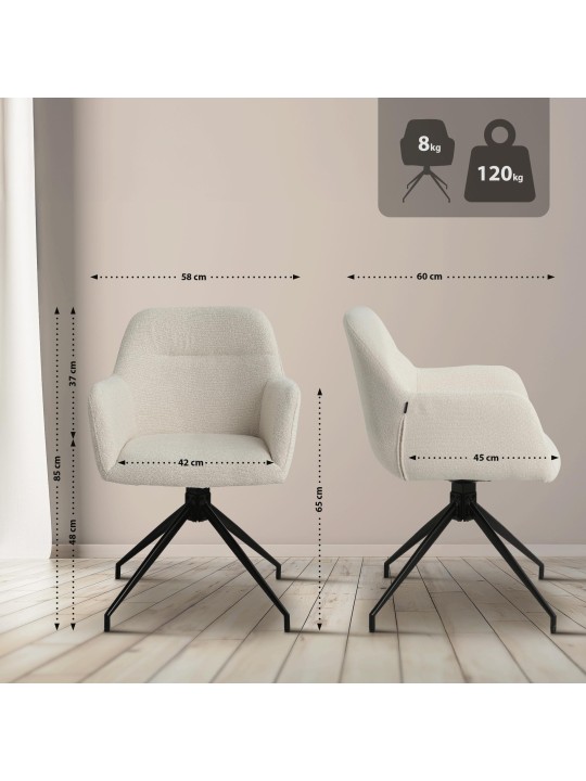 Eetkamerstoel Merlinda stof Teddy, crème