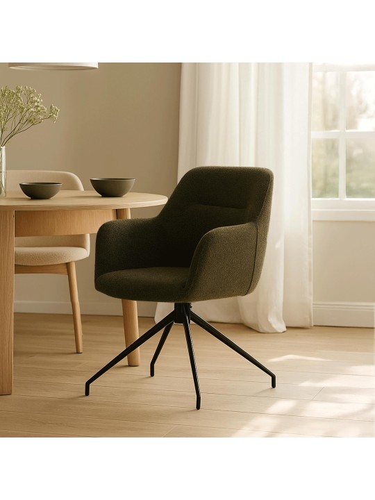 Eetkamerstoel Merlinda stof Teddy, donkergroen