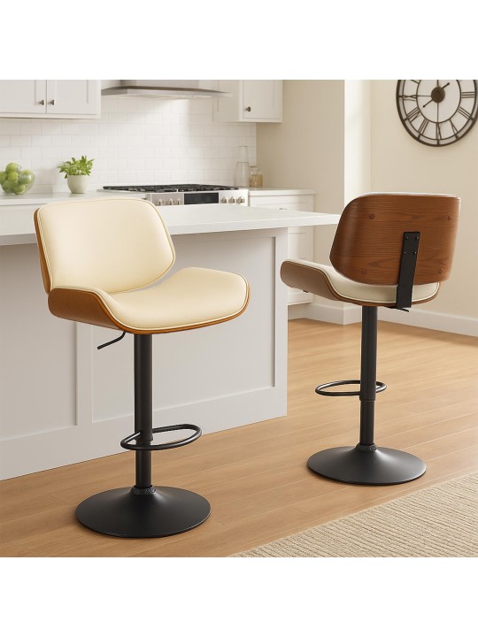 Barkruk Beverley B kunstleer, walnoot/crème