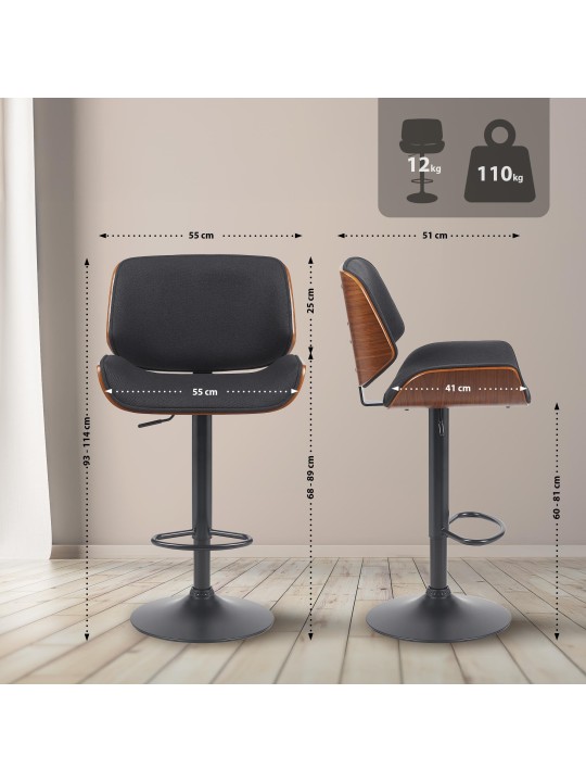 Barkruk Beverley B stof, walnoot/zwart Barkruk Beverley B stof, walnoot/zwart