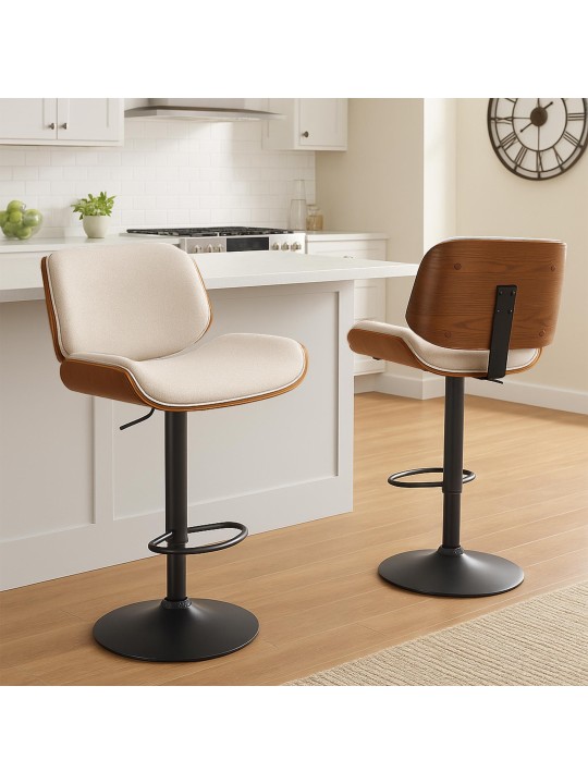 Barkruk Beverley B stof, walnoot/crème