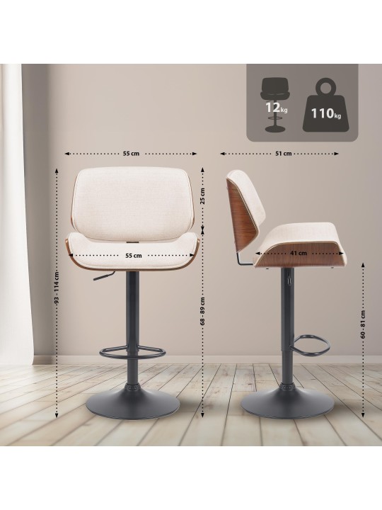 Barkruk Beverley B stof, walnoot/crème