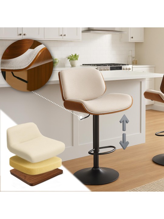 Barkruk Beverley B stof, walnoot/crème