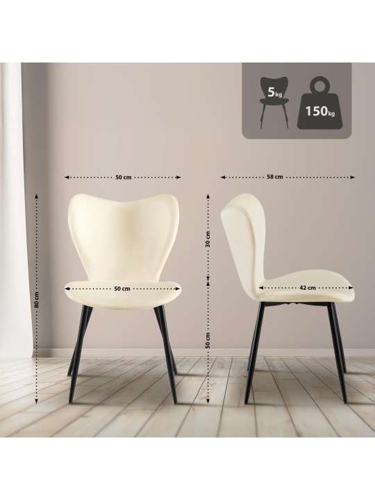 Eetkamerstoel Maika fluweel, crème