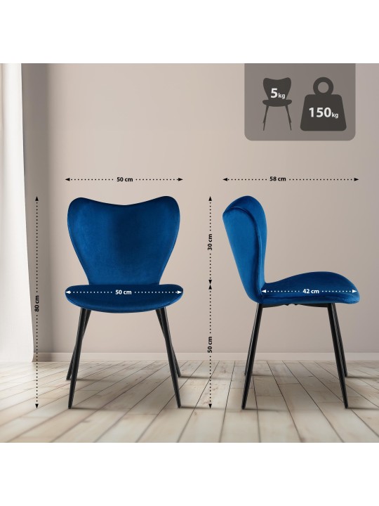 Eetkamerstoel Maika fluweel, donkerblauw