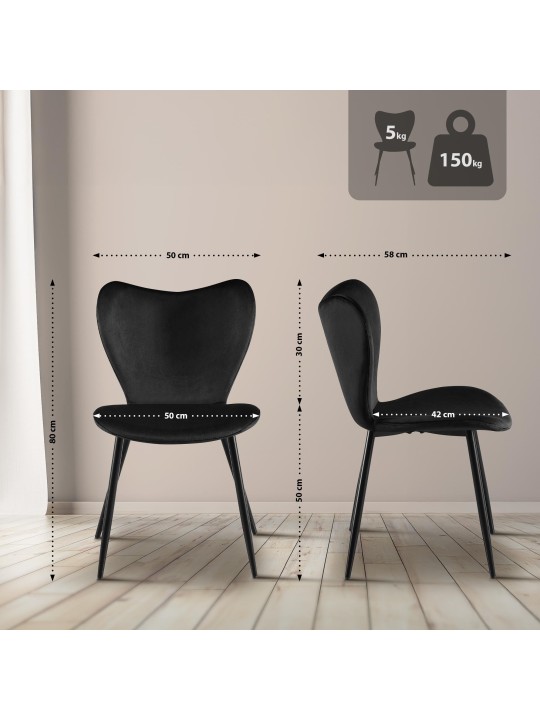 Eetkamerstoel Maika fluweel, zwart