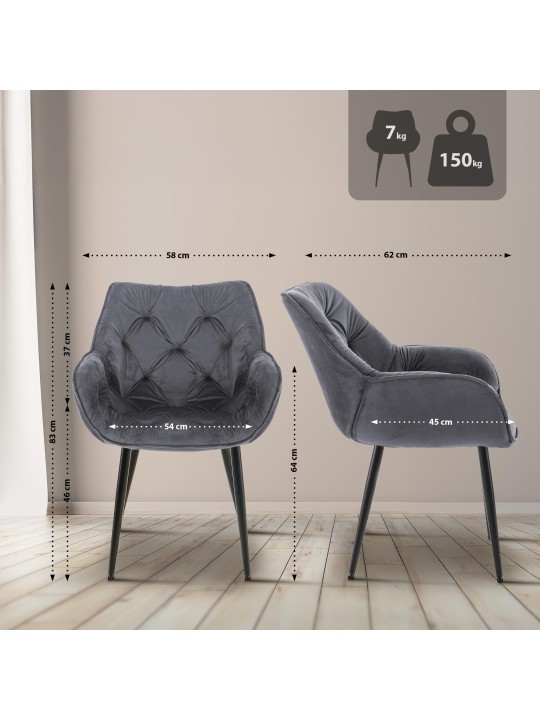 Set van 2 stoelen Tanna fluweel, donkergrijs