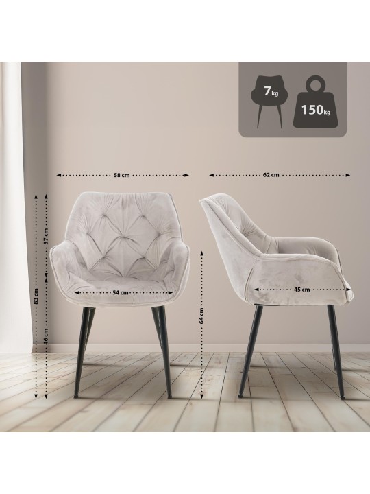 Set van 2 stoelen Tanna fluweel, grijs