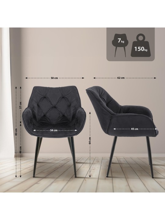 Set van 2 stoelen Tanna fluweel, zwart