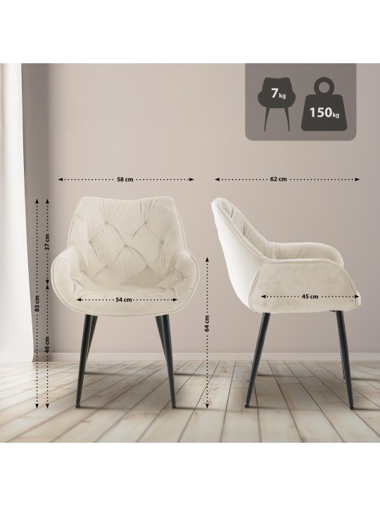 Set van 2 stoelen Tanna fluweel, crème Set van 2 stoelen Tanna fluweel, crème