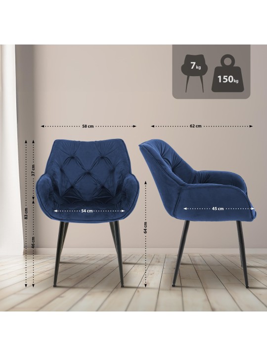 Set van 2 stoelen Tanna fluweel, donkerblauw
