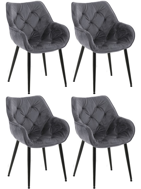 Set van 4 stoelen Tanna fluweel, donkergrijs