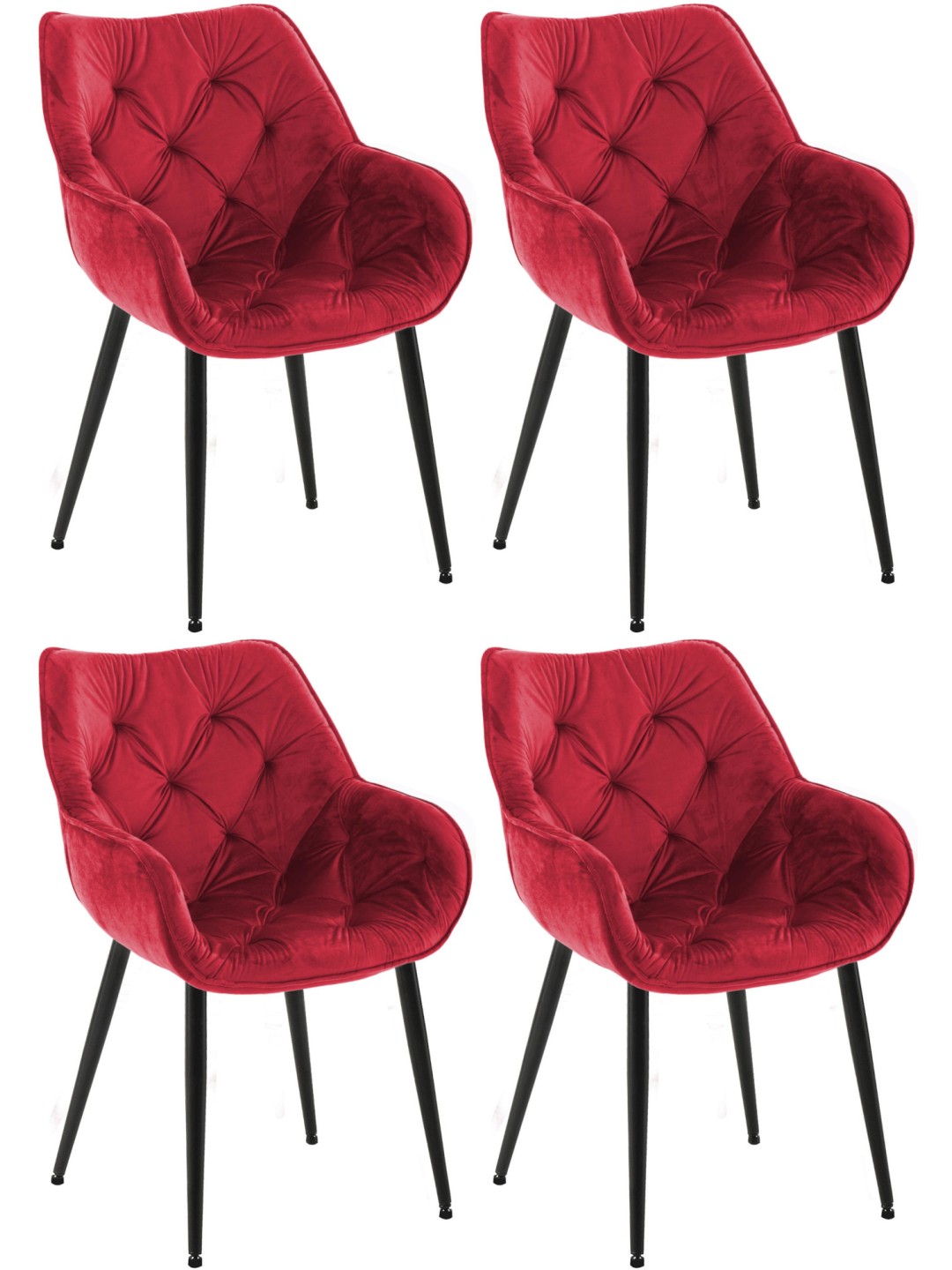 Set van 4 stoelen Tanna fluweel, rood