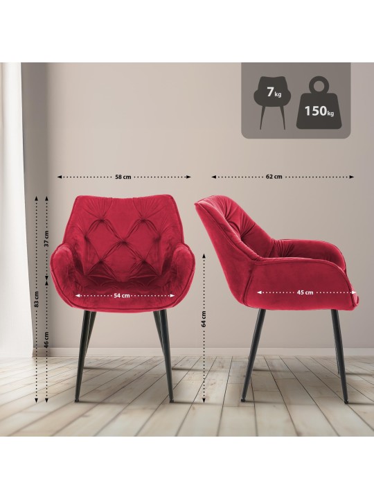 Set van 4 stoelen Tanna fluweel, rood