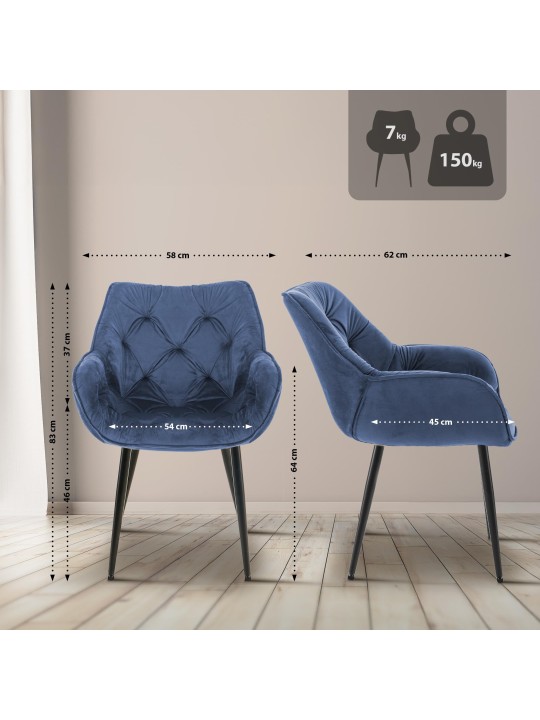 Set van 4 stoelen Tanna fluweel, blauw