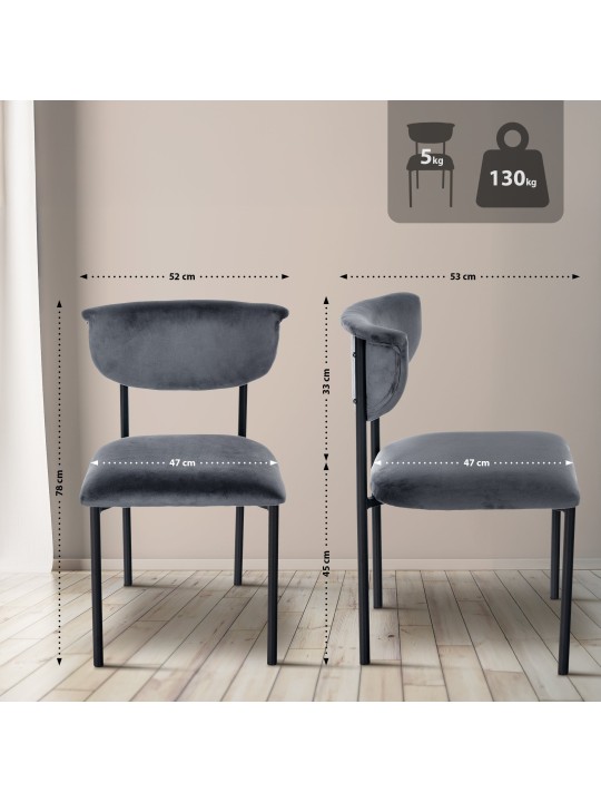 Set van 2 bezoekersstoelen Gambell fluweel, donkergrijs Set van 2 bezoekersstoelen Gambell fluweel, donkergrijs