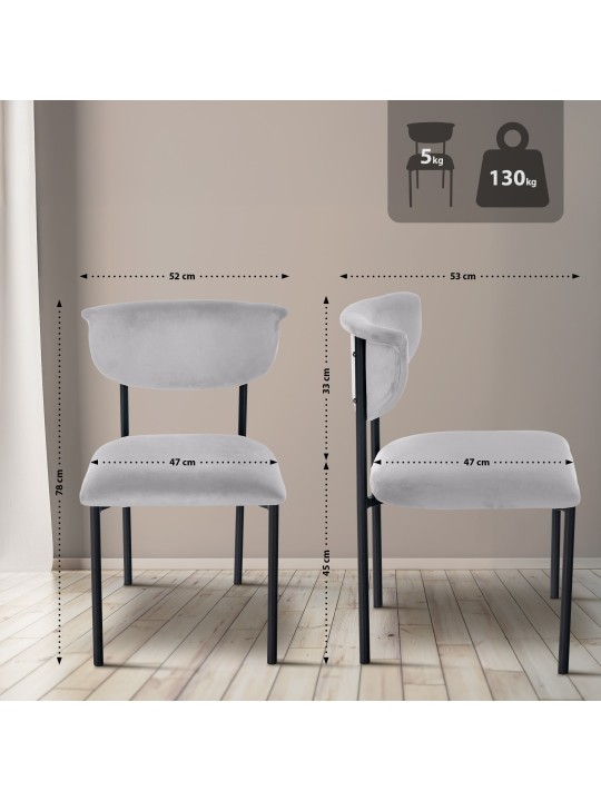 Set van 2 bezoekersstoelen Gambell fluweel, grijs Set van 2 bezoekersstoelen Gambell fluweel, grijs