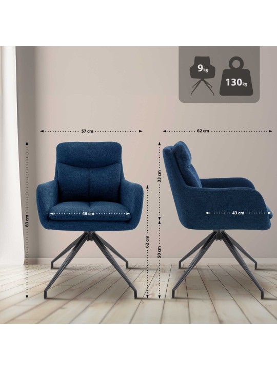 Set van 2 eetkamerstoelen Somers stof, blauw