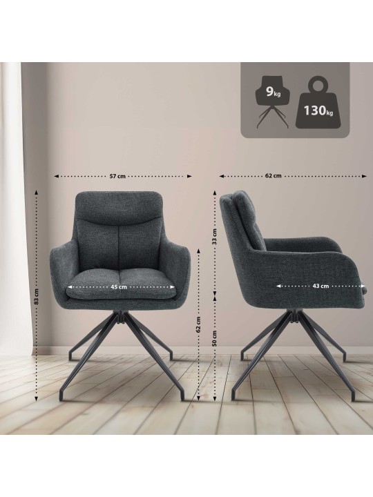 Set van 2 eetkamerstoelen Somers stof, donkergrijs