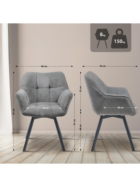 Eetkamerstoel Jordi Cord, grijs