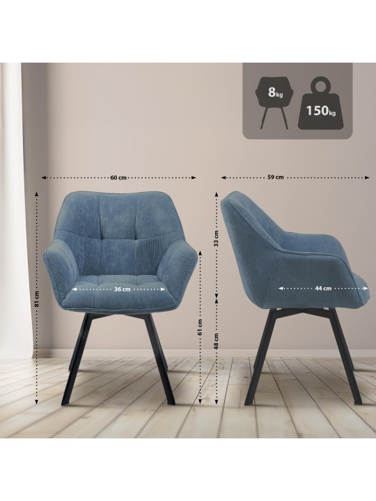 Eetkamerstoel Jordi Cord, blauw